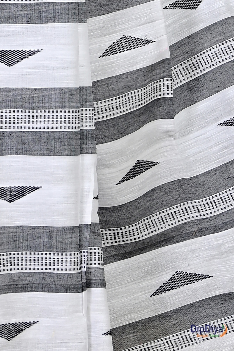 White Cotton Blended Parnika Hand Loom Saree (397)